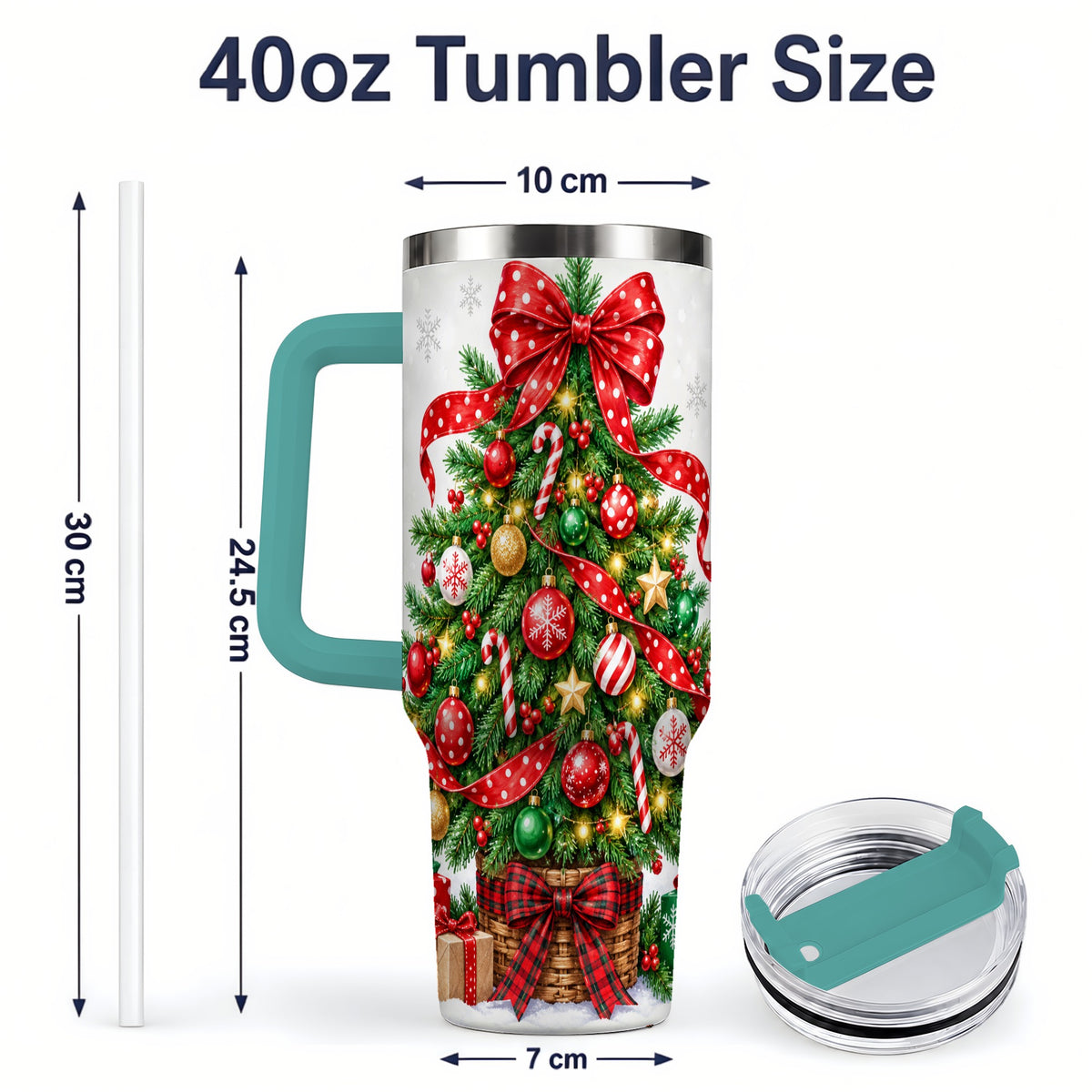 #pl[40oz|Green] Decorated Christmas Tree 40oz Tumbler, Festive Ornament Drinkware