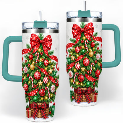 #pl[40oz|Green] Decorated Christmas Tree 40oz Tumbler, Festive Ornament Drinkware
