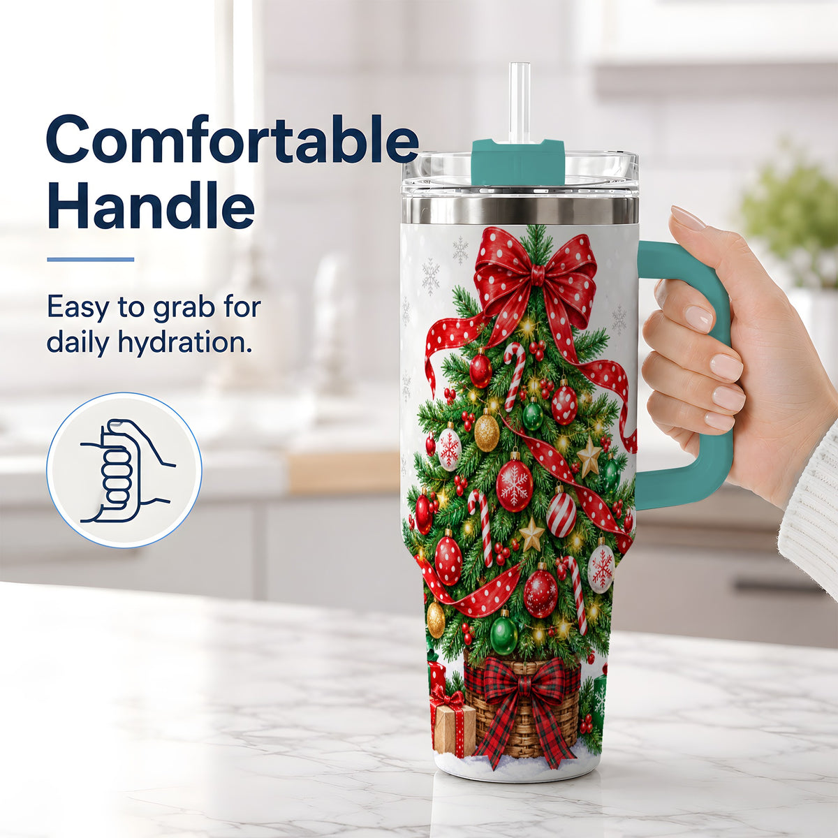 #pl[40oz|Green] Decorated Christmas Tree 40oz Tumbler, Festive Ornament Drinkware