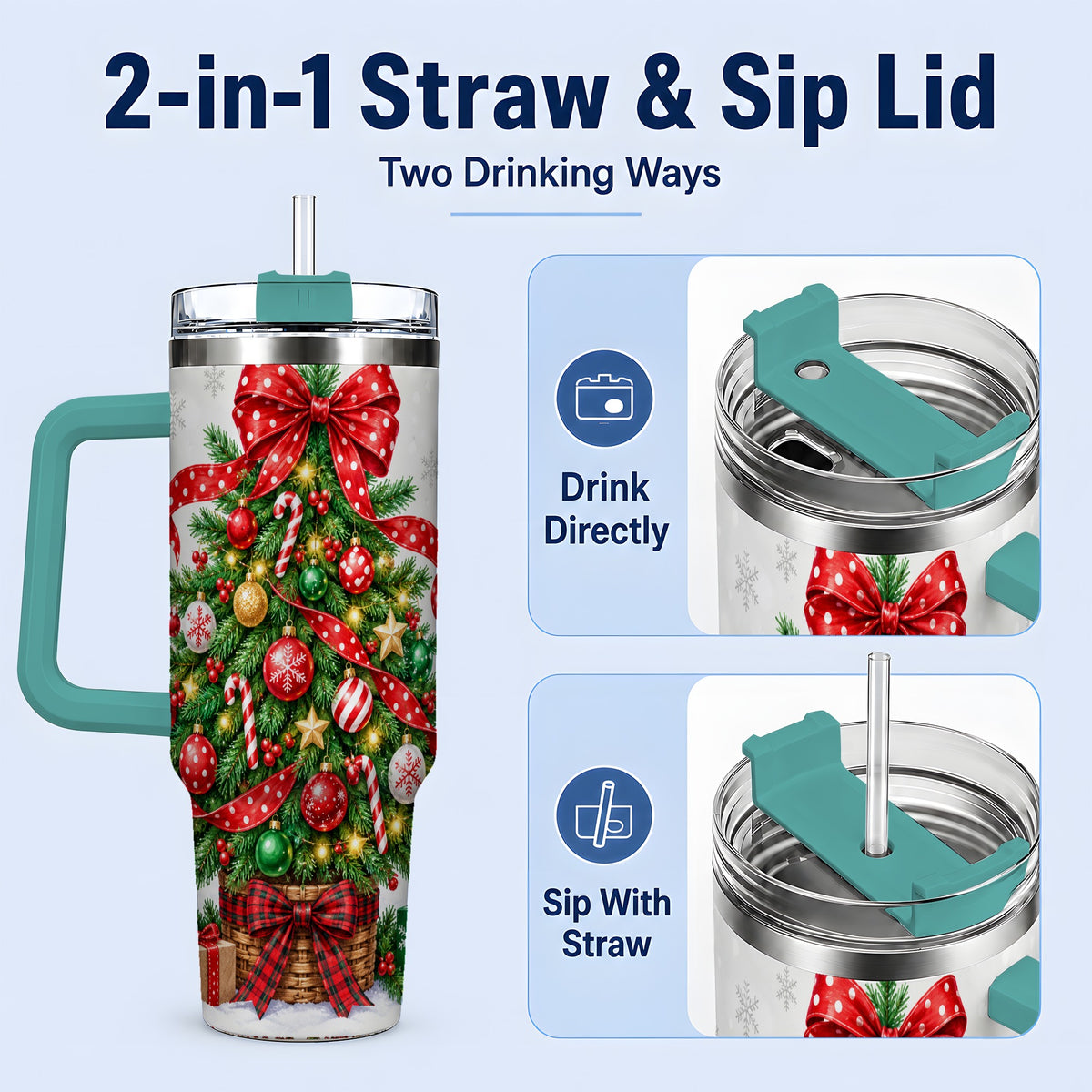 #pl[40oz|Green] Decorated Christmas Tree 40oz Tumbler, Festive Ornament Drinkware