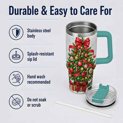 #pl[40oz|Green] Decorated Christmas Tree 40oz Tumbler, Festive Ornament Drinkware