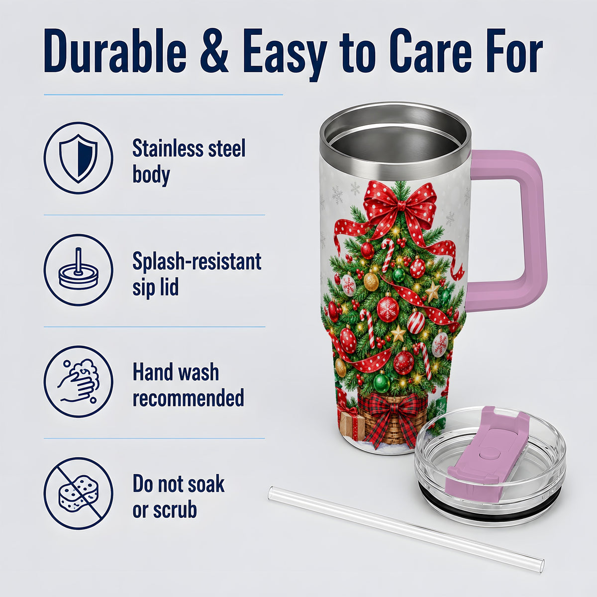 #pl[40oz|Pink] Decorated Christmas Tree 40oz Tumbler, Festive Ornament Drinkware