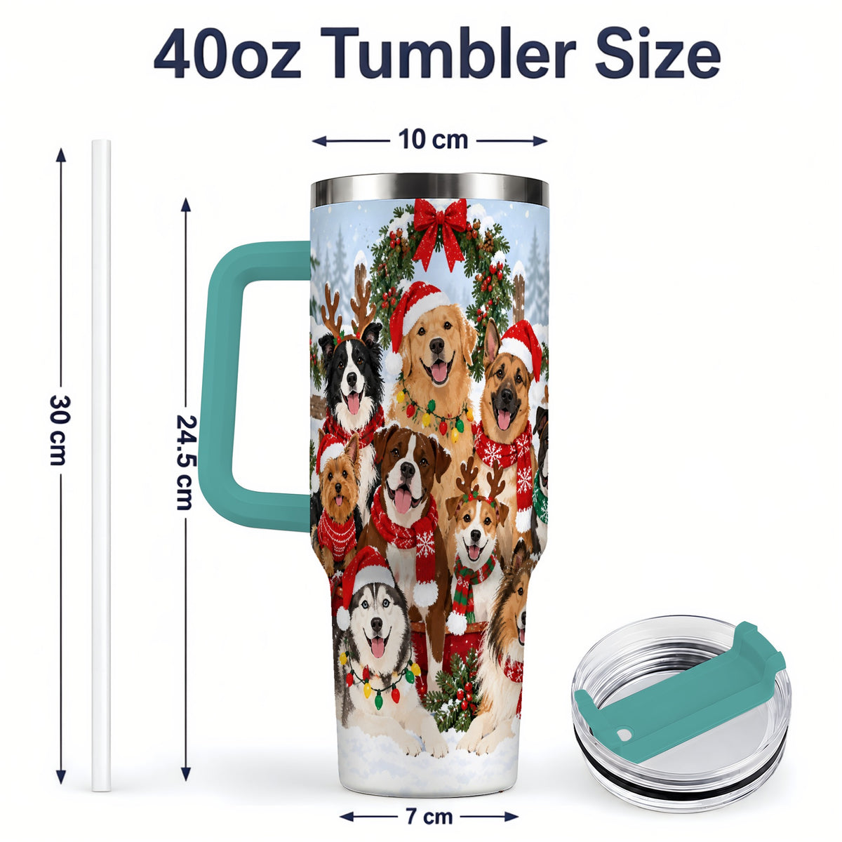 #pl[40oz|Green] Christmas Dogs 40oz Tumbler, Snowy Winter Holiday Pet Drinkware