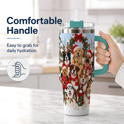 #pl[40oz|Green] Christmas Dogs 40oz Tumbler, Snowy Winter Holiday Pet Drinkware