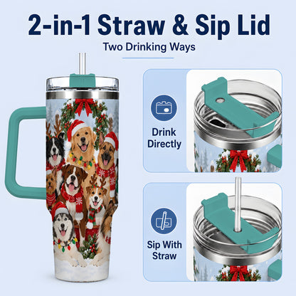 #pl[40oz|Green] Christmas Dogs 40oz Tumbler, Snowy Winter Holiday Pet Drinkware