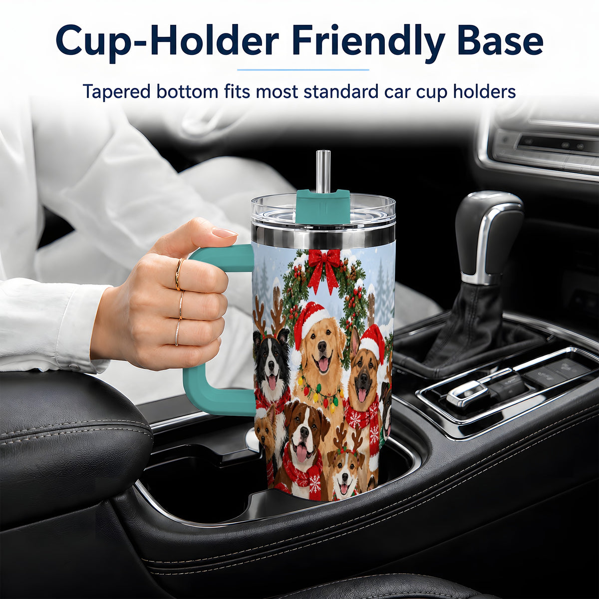 #pl[40oz|Green] Christmas Dogs 40oz Tumbler, Snowy Winter Holiday Pet Drinkware