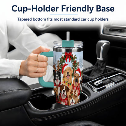 #pl[40oz|Green] Christmas Dogs 40oz Tumbler, Snowy Winter Holiday Pet Drinkware