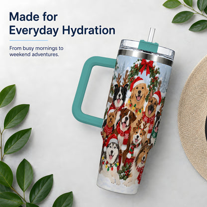 #pl[40oz|Green] Christmas Dogs 40oz Tumbler, Snowy Winter Holiday Pet Drinkware