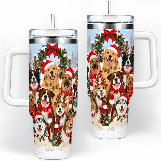 Christmas Dogs 40oz Tumbler, Snowy Winter Holiday Pet Drinkware