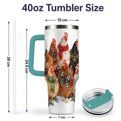 #pl[40oz|Green] Christmas Chickens 40oz Tumbler, Snowy Farmhouse Holiday Artwork