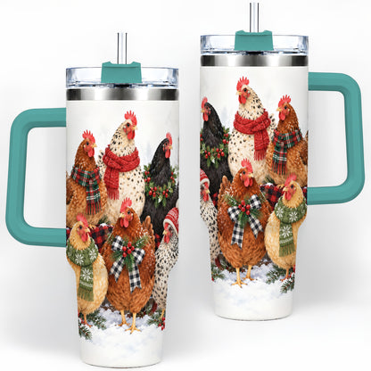 #pl[40oz|Green] Christmas Chickens 40oz Tumbler, Snowy Farmhouse Holiday Artwork