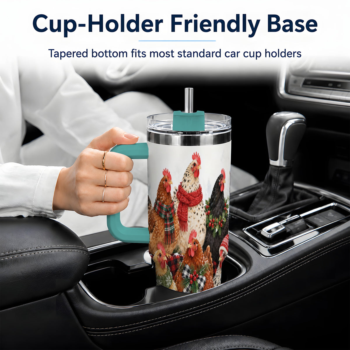 #pl[40oz|Green] Christmas Chickens 40oz Tumbler, Snowy Farmhouse Holiday Artwork