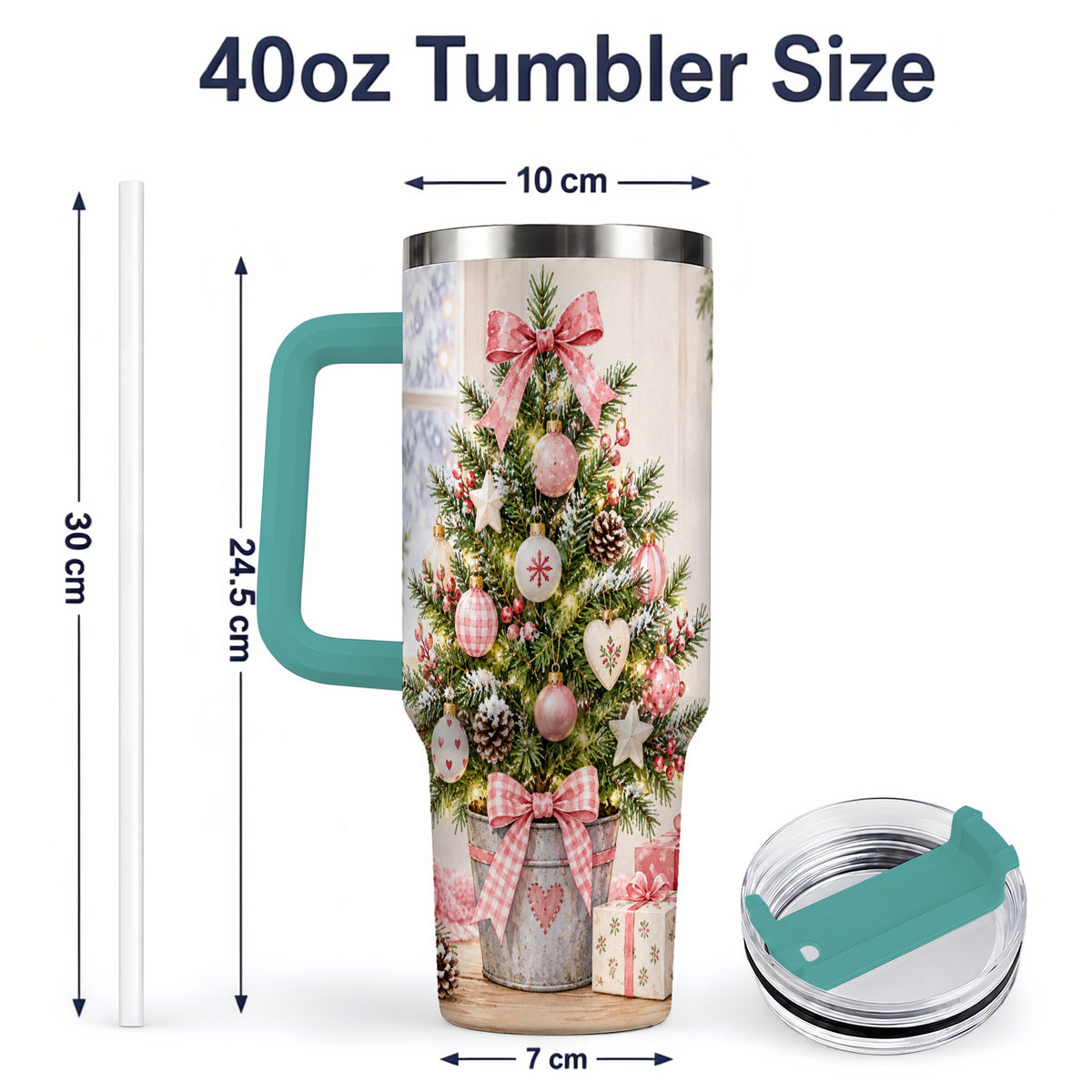 #pl[40oz|Green] Pink Christmas Tree 40oz Tumbler, Cottage Holiday Ornament Drinkware