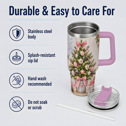 #pl[40oz|Pink] Pink Christmas Tree 40oz Tumbler, Cottage Holiday Ornament Drinkware