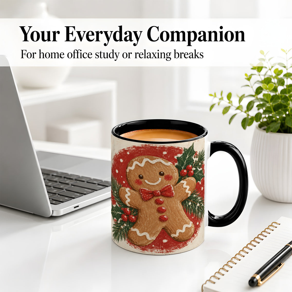 #pl[11oz|Black] Gingerbread Man Christmas Accent Mug, Ceramic Coffee Cup
