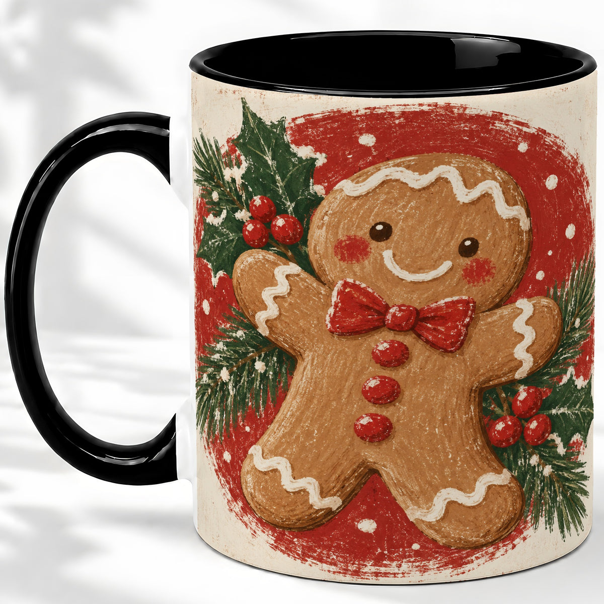 #pl[11oz|Black] Gingerbread Man Christmas Accent Mug, Ceramic Coffee Cup