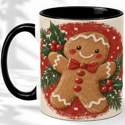 #pl[11oz|Black] Gingerbread Man Christmas Accent Mug, Ceramic Coffee Cup