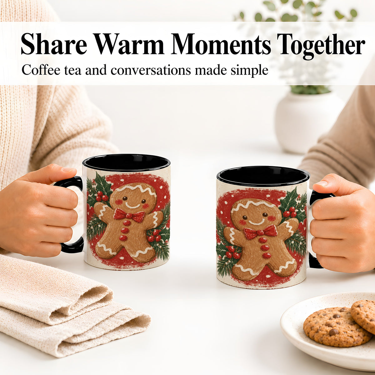#pl[11oz|Black] Gingerbread Man Christmas Accent Mug, Ceramic Coffee Cup