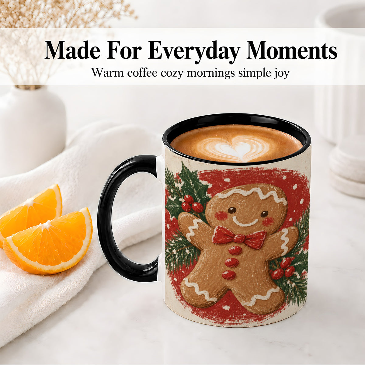 #pl[11oz|Black] Gingerbread Man Christmas Accent Mug, Ceramic Coffee Cup