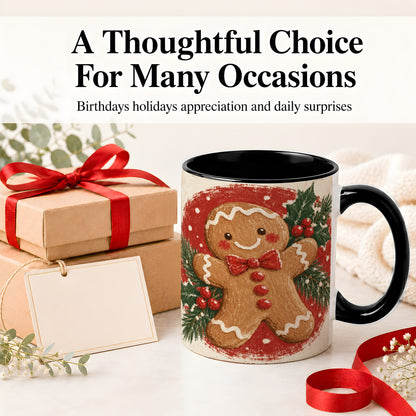 #pl[11oz|Black] Gingerbread Man Christmas Accent Mug, Ceramic Coffee Cup
