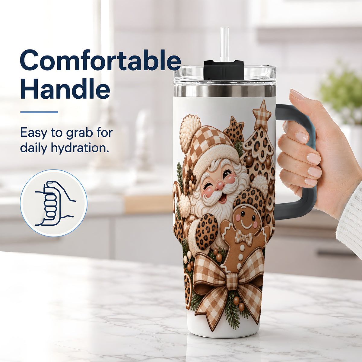 #pl[40oz|Black] Leopard Christmas Santa 40oz Tumbler, Gingerbread Holiday Drinkware
