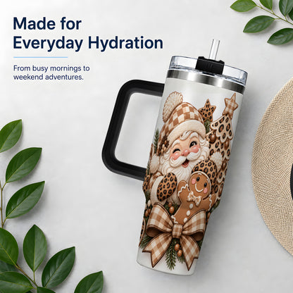 #pl[40oz|Black] Leopard Christmas Santa 40oz Tumbler, Gingerbread Holiday Drinkware