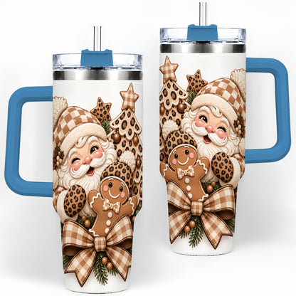 #pl[40oz|Blue] Leopard Christmas Santa 40oz Tumbler, Gingerbread Holiday Drinkware