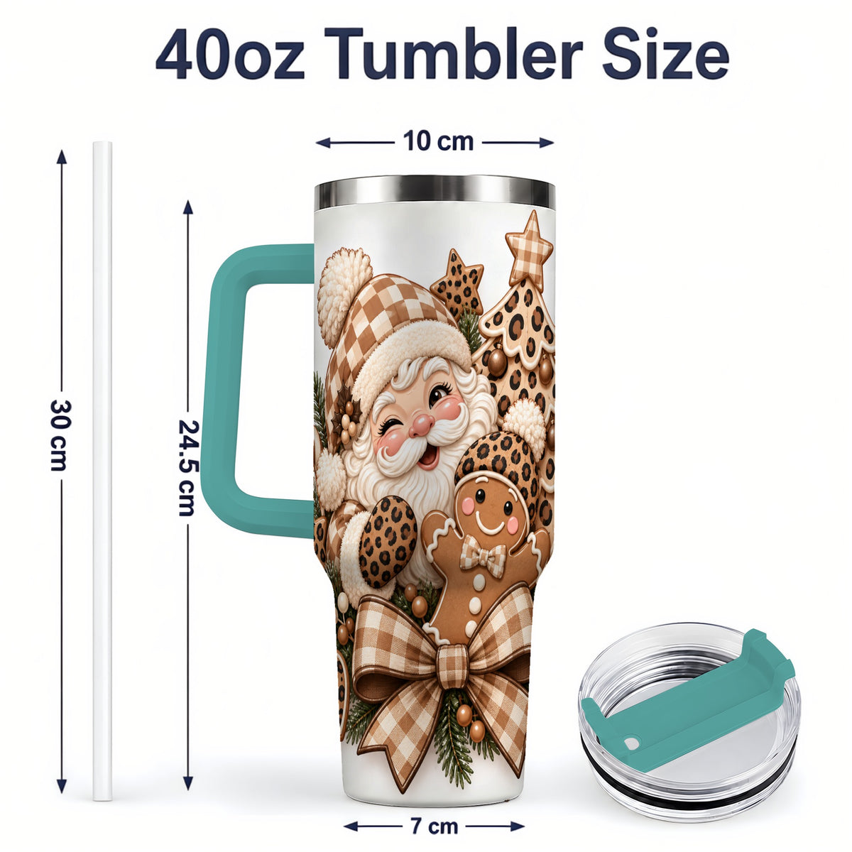 #pl[40oz|Green] Leopard Christmas Santa 40oz Tumbler, Gingerbread Holiday Drinkware