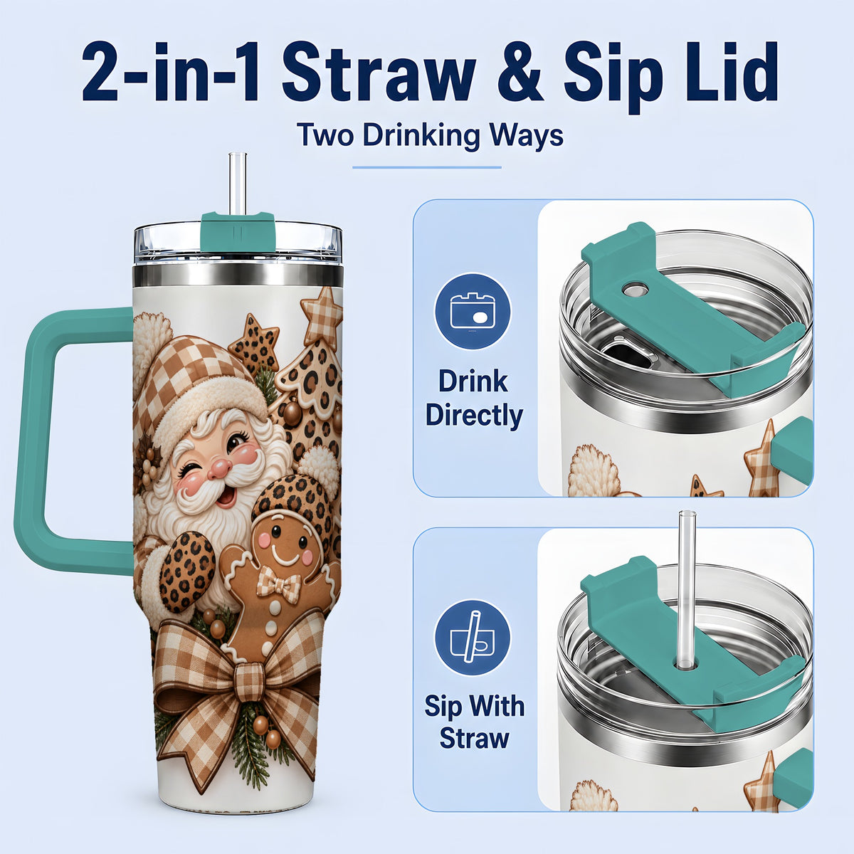 #pl[40oz|Green] Leopard Christmas Santa 40oz Tumbler, Gingerbread Holiday Drinkware