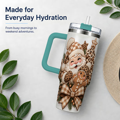 #pl[40oz|Green] Leopard Christmas Santa 40oz Tumbler, Gingerbread Holiday Drinkware