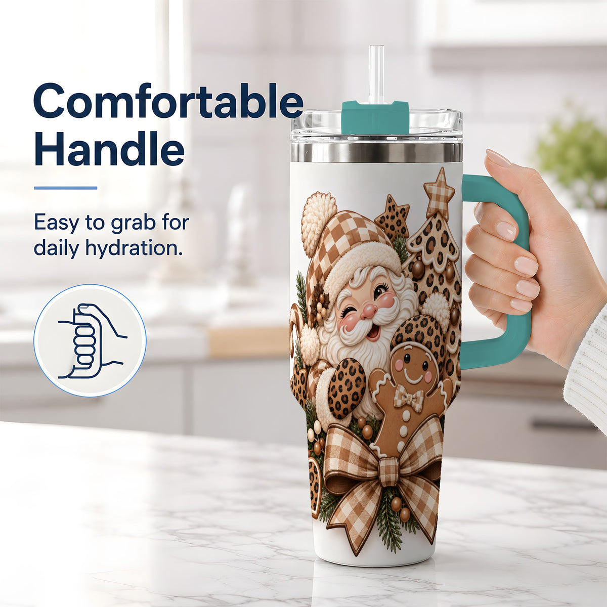 #pl[40oz|Green] Leopard Christmas Santa 40oz Tumbler, Gingerbread Holiday Drinkware