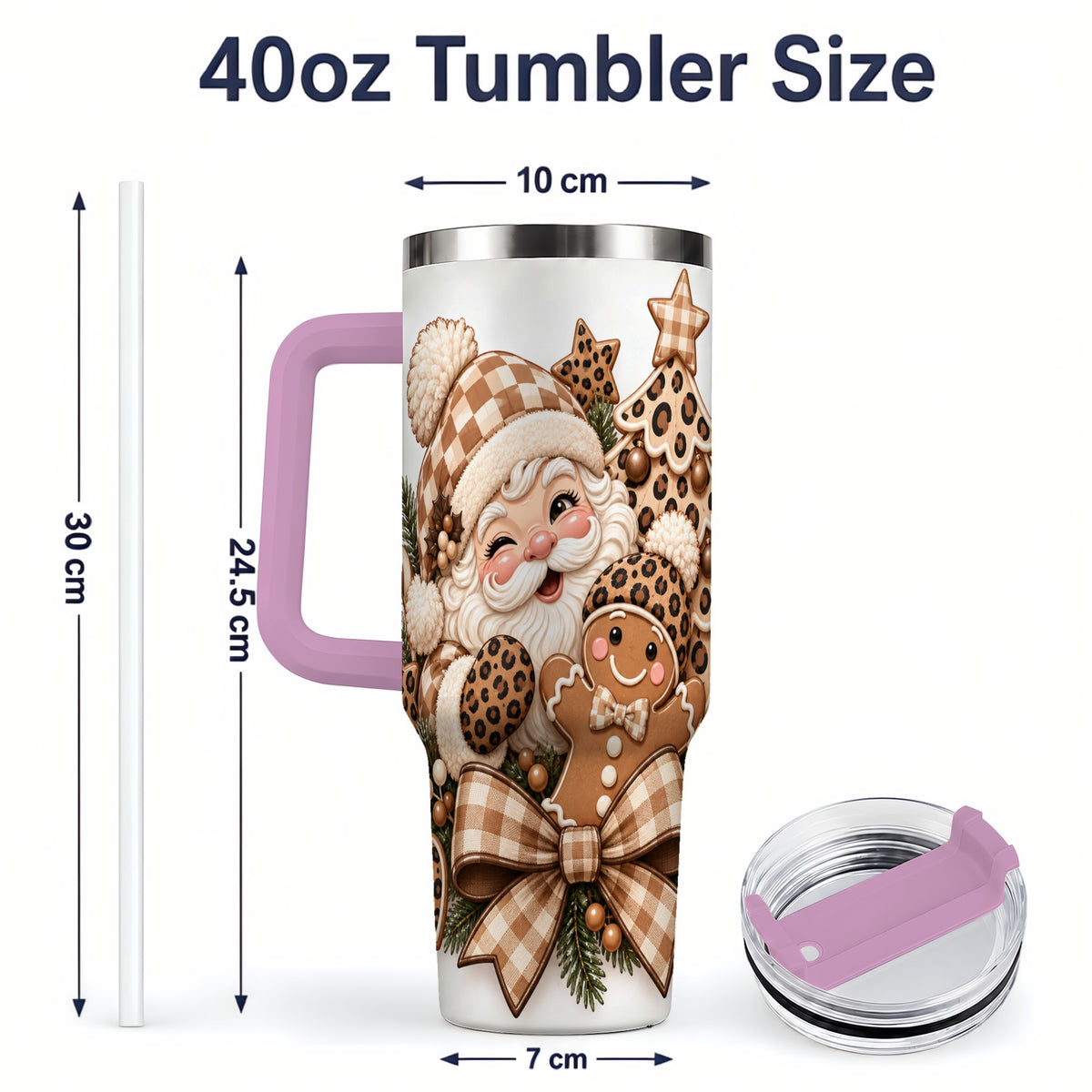 #pl[40oz|Pink] Leopard Christmas Santa 40oz Tumbler, Gingerbread Holiday Drinkware