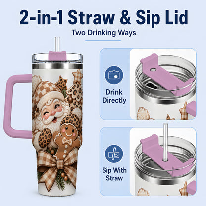 #pl[40oz|Pink] Leopard Christmas Santa 40oz Tumbler, Gingerbread Holiday Drinkware
