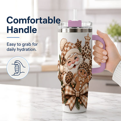 #pl[40oz|Pink] Leopard Christmas Santa 40oz Tumbler, Gingerbread Holiday Drinkware
