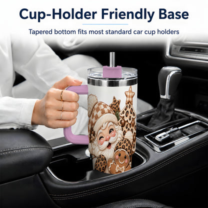 #pl[40oz|Pink] Leopard Christmas Santa 40oz Tumbler, Gingerbread Holiday Drinkware