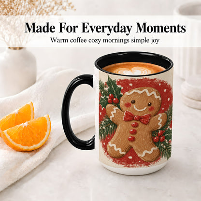 #pl[15oz|Black] Gingerbread Man Christmas Accent Mug, Ceramic Coffee Cup