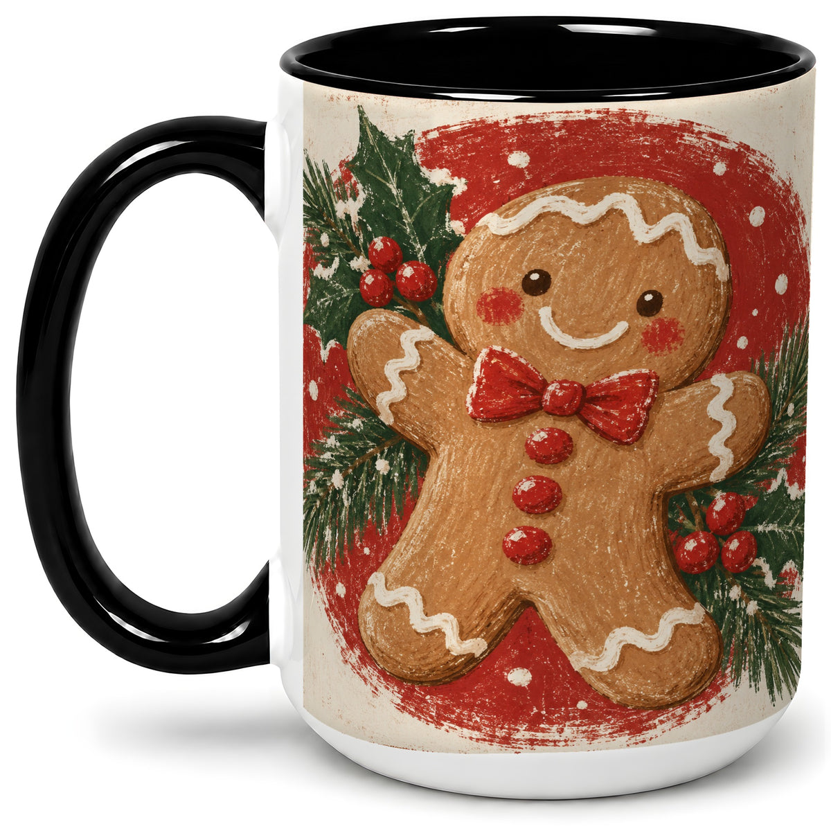 #pl[15oz|Black] Gingerbread Man Christmas Accent Mug, Ceramic Coffee Cup