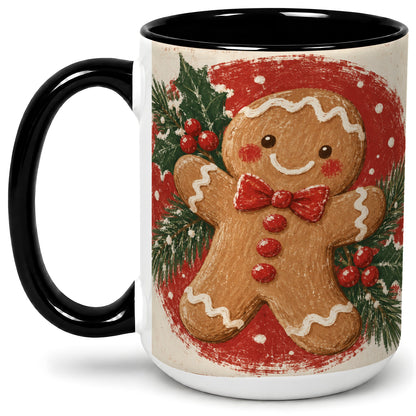 #pl[15oz|Black] Gingerbread Man Christmas Accent Mug, Ceramic Coffee Cup