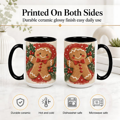 #pl[15oz|Black] Gingerbread Man Christmas Accent Mug, Ceramic Coffee Cup