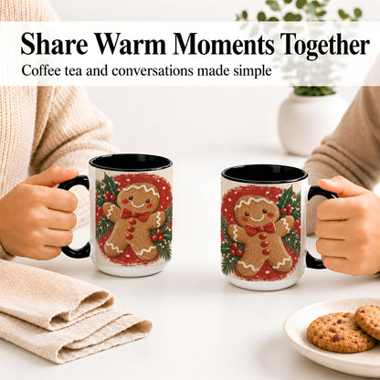 #pl[15oz|Black] Gingerbread Man Christmas Accent Mug, Ceramic Coffee Cup