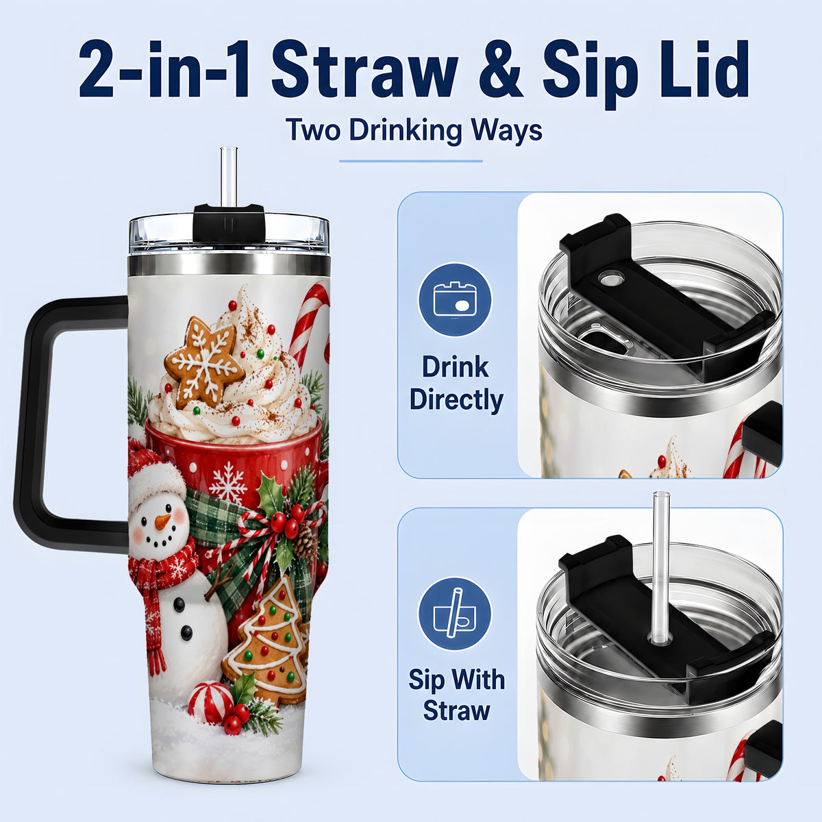 #pl[40oz|Black] Christmas Snowman Cocoa 40oz Tumbler, Gingerbread Holiday Drinkware