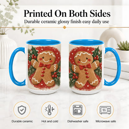 #pl[15oz|Blue] Gingerbread Man Christmas Accent Mug, Ceramic Coffee Cup