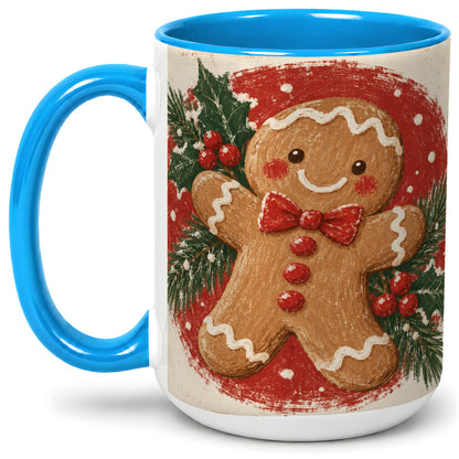#pl[15oz|Blue] Gingerbread Man Christmas Accent Mug, Ceramic Coffee Cup