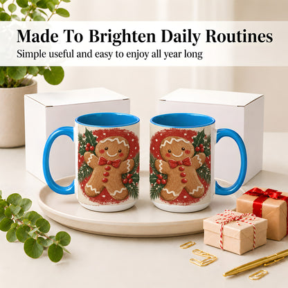 #pl[15oz|Blue] Gingerbread Man Christmas Accent Mug, Ceramic Coffee Cup