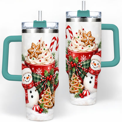 #pl[40oz|Green] Christmas Snowman Cocoa 40oz Tumbler, Gingerbread Holiday Drinkware