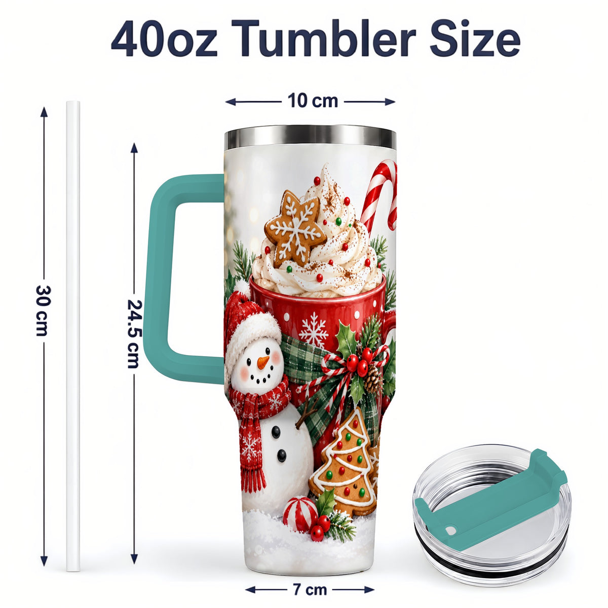 #pl[40oz|Green] Christmas Snowman Cocoa 40oz Tumbler, Gingerbread Holiday Drinkware