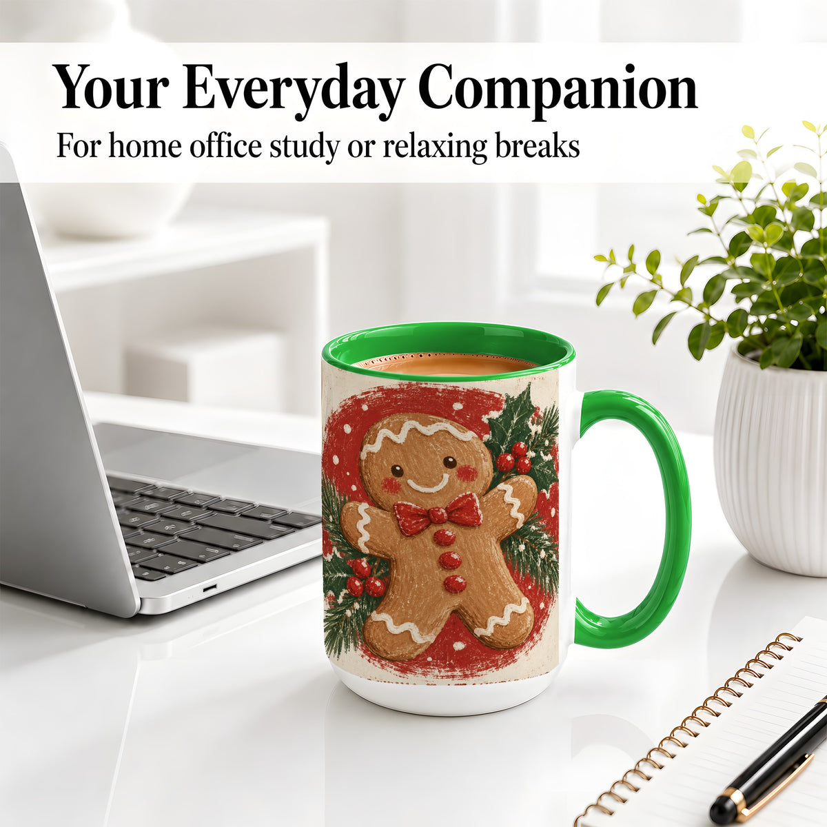 #pl[15oz|Green] Gingerbread Man Christmas Accent Mug, Ceramic Coffee Cup