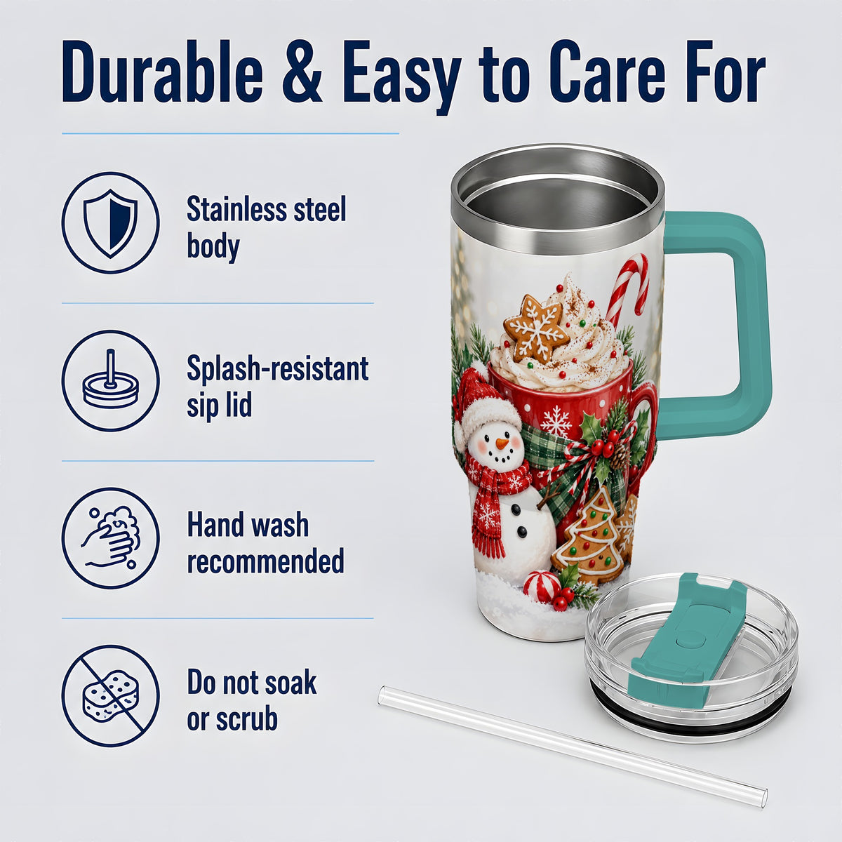 #pl[40oz|Green] Christmas Snowman Cocoa 40oz Tumbler, Gingerbread Holiday Drinkware