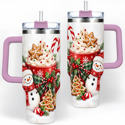 #pl[40oz|Pink] Christmas Snowman Cocoa 40oz Tumbler, Gingerbread Holiday Drinkware