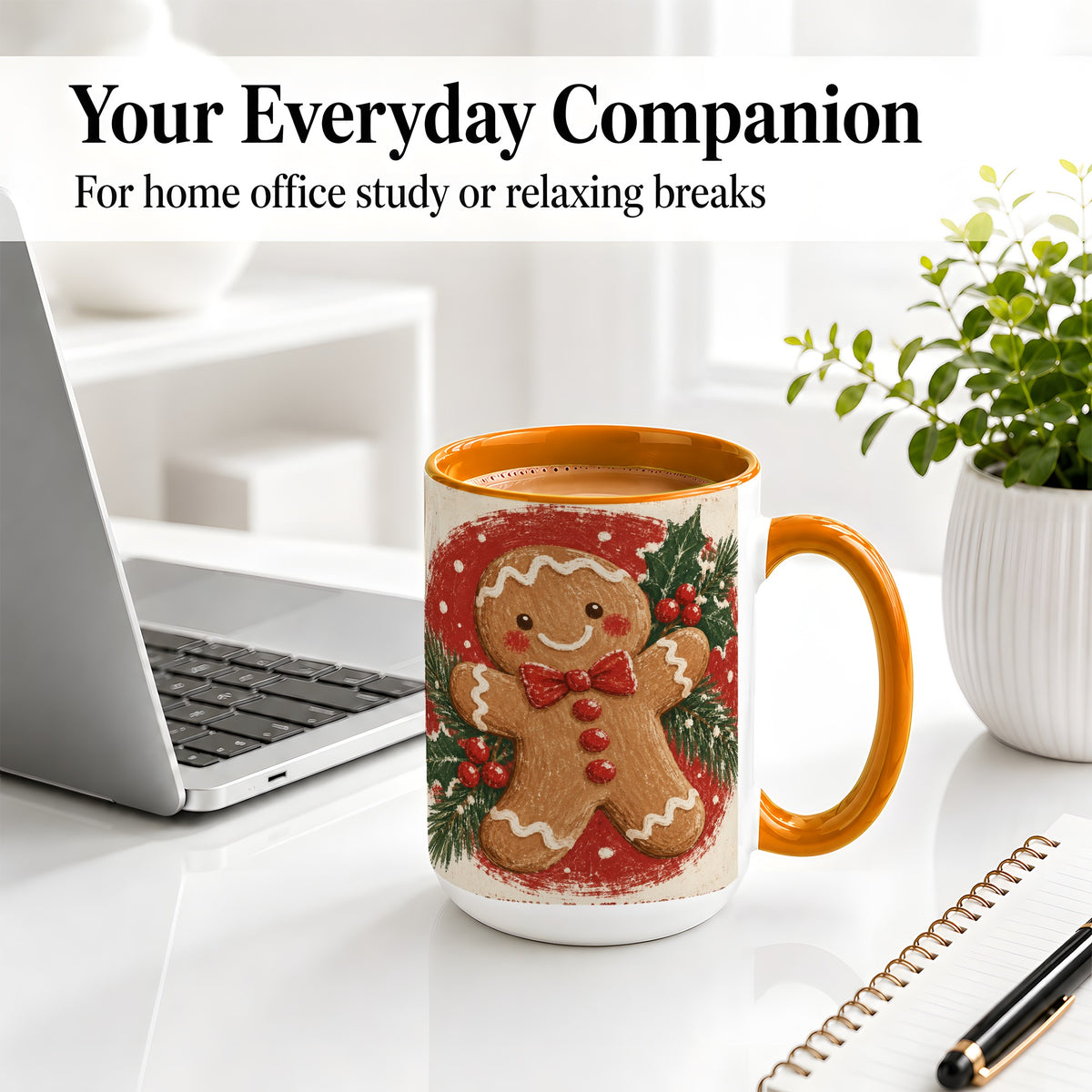#pl[15oz|Orange] Gingerbread Man Christmas Accent Mug, Ceramic Coffee Cup
